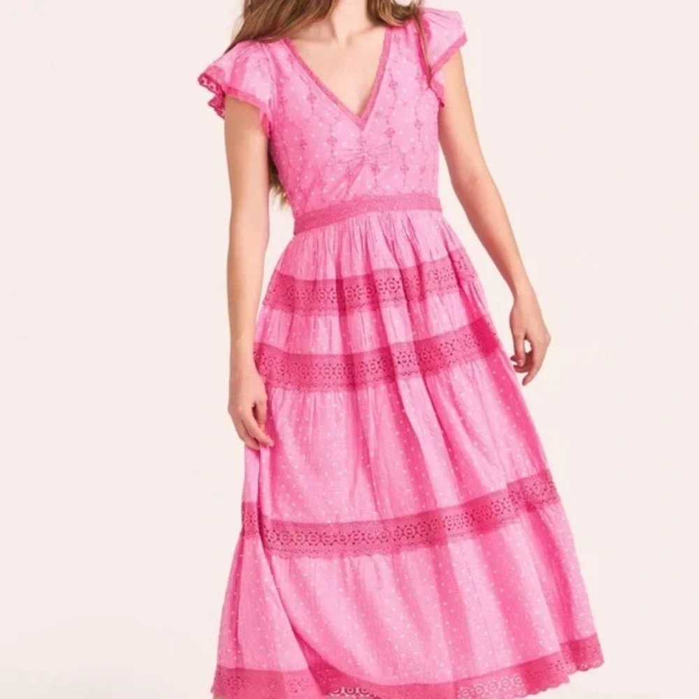 NEW, NWT LoveShackFancy Abena Dress Hot Pink Size 4-6 $495